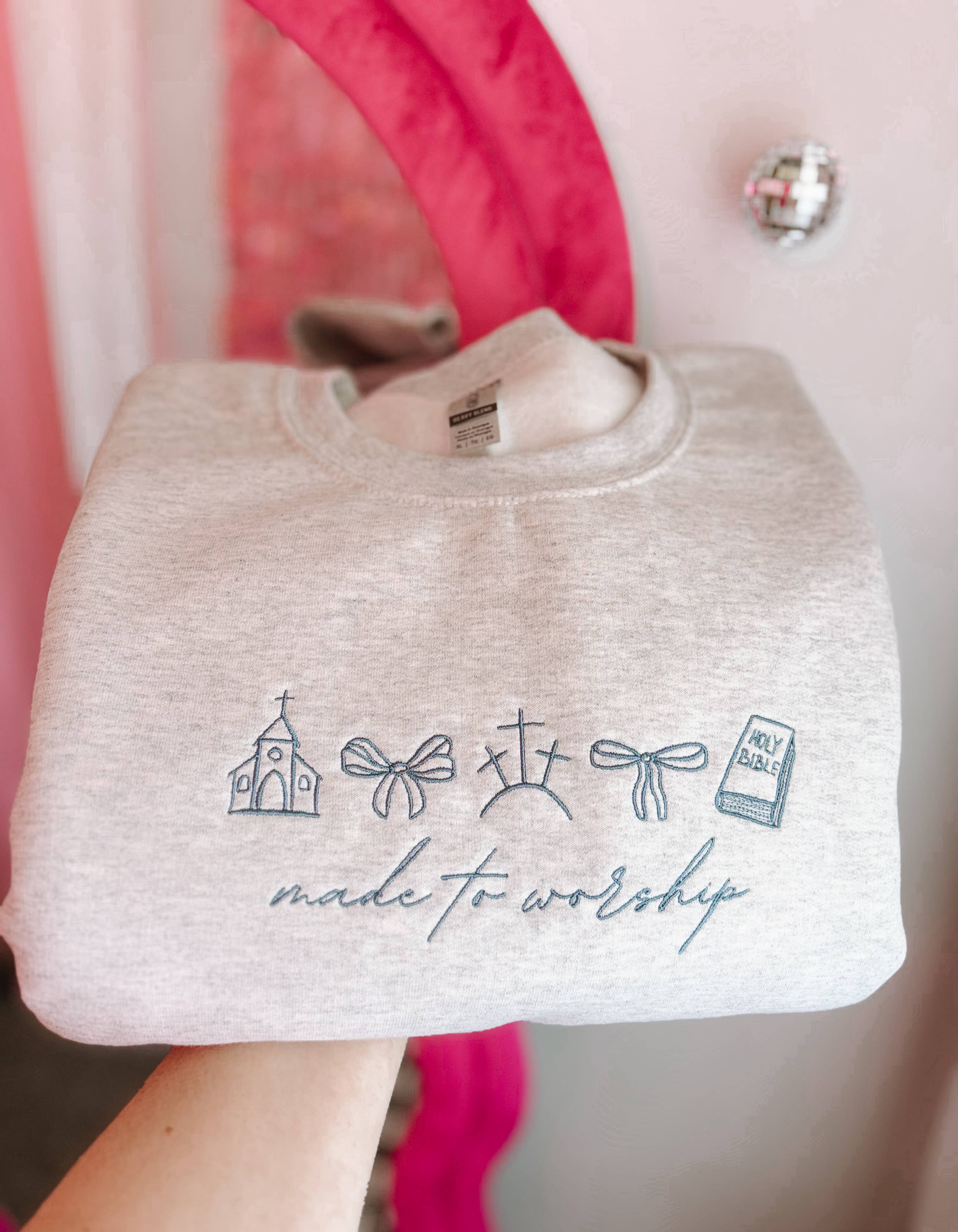Made To Worship Embroidered Crewneck | Church Sweatshirt