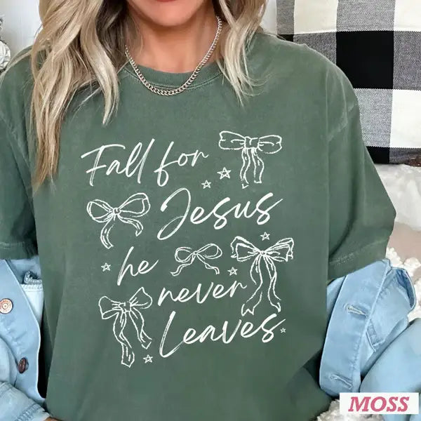 Fall For Jesus He Never Leaves Bows Graphic Shirt