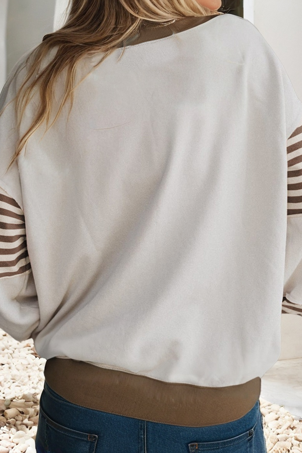 Striped Colorblock Patchwork Drop Shoulder Sweatshirt