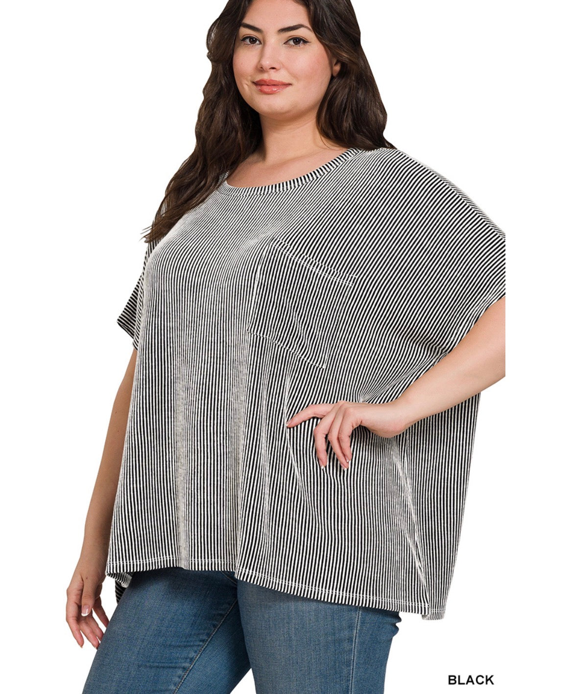 Corded rib oversized short-sleeve top