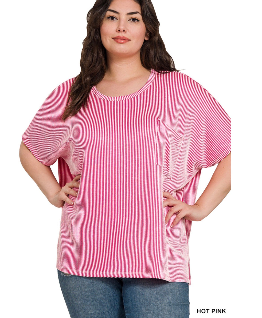 Corded rib oversized short-sleeve top