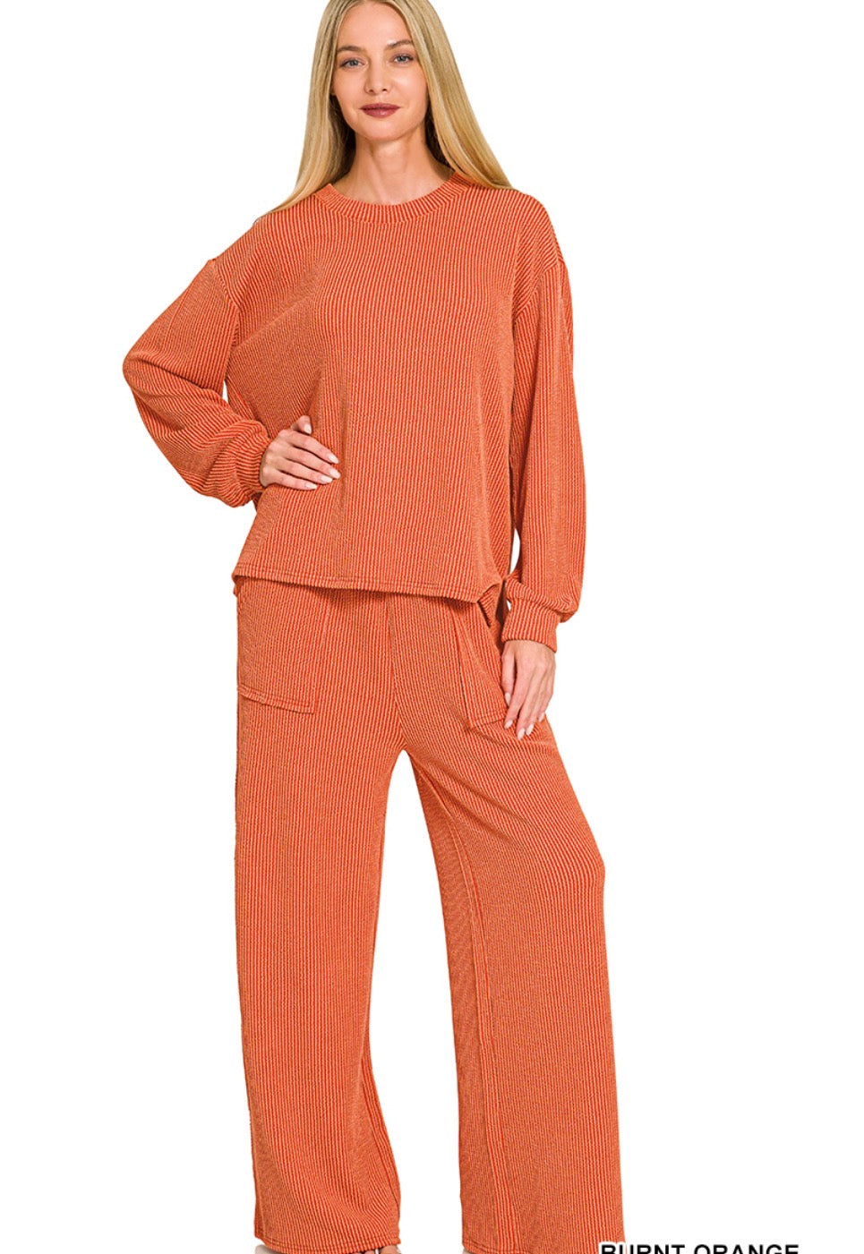 RAISED RIB ROUND NECK PULLOVER & PANTS SET