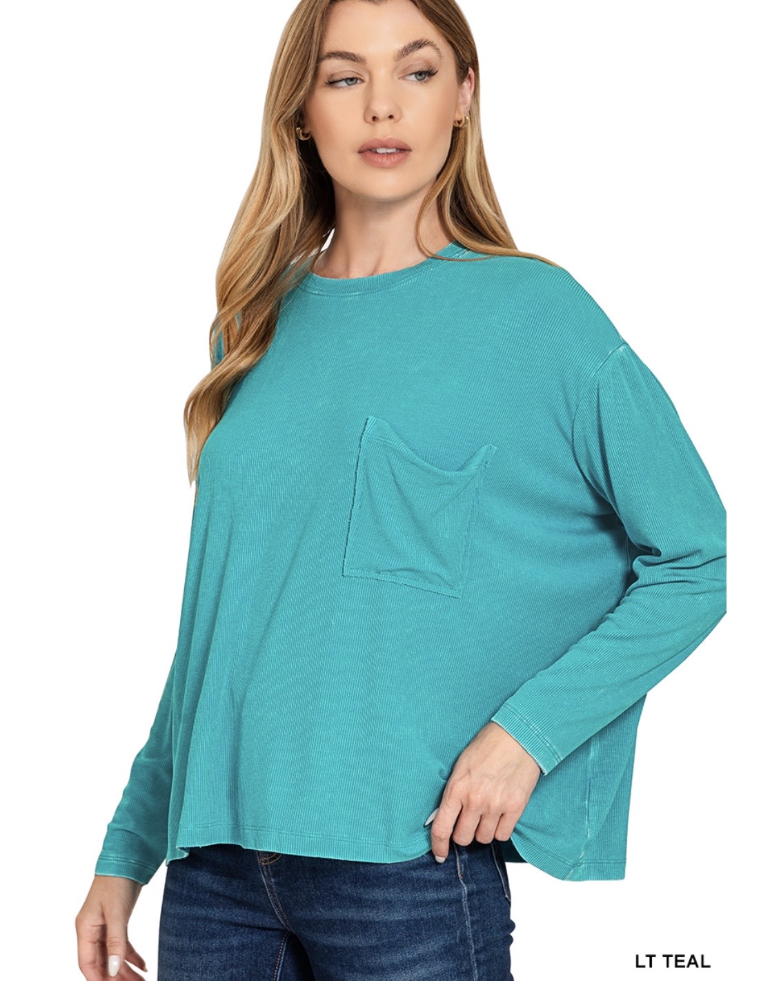Washed ribbed dolman sleeve round neck top