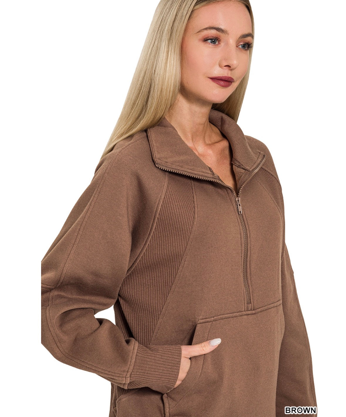 Half Zip Fleece Pullover W/Kangaroo Pocket