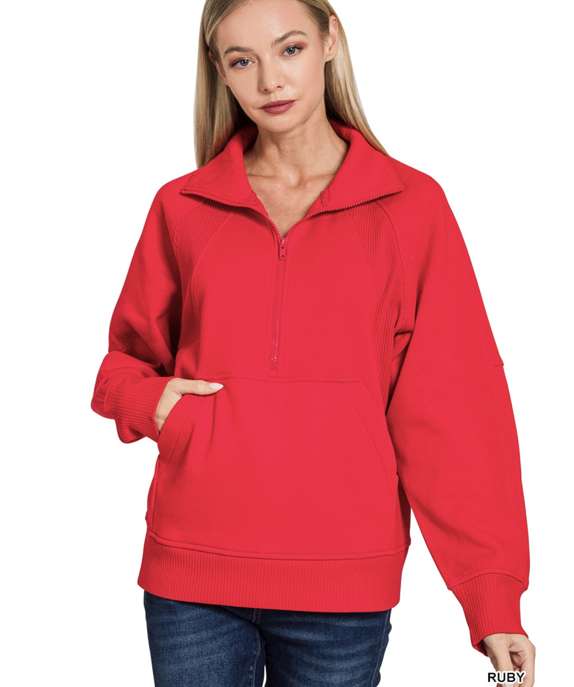 Half Zip Fleece Pullover W/Kangaroo Pocket