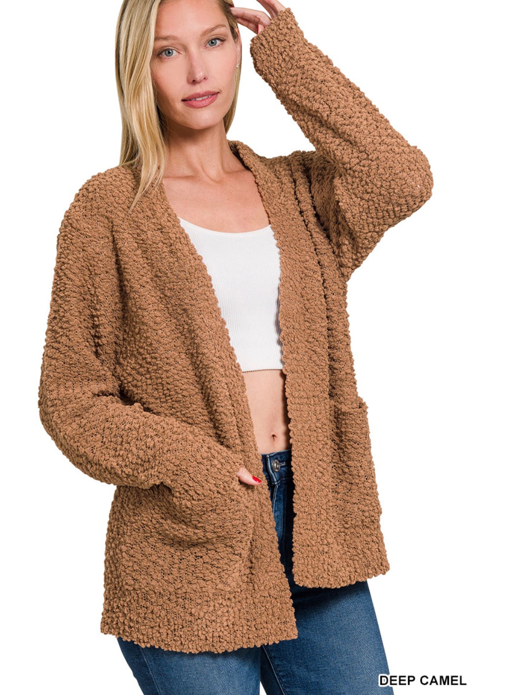 Long Sleeve Popcorn Sweater Cardigan W/ Pockets