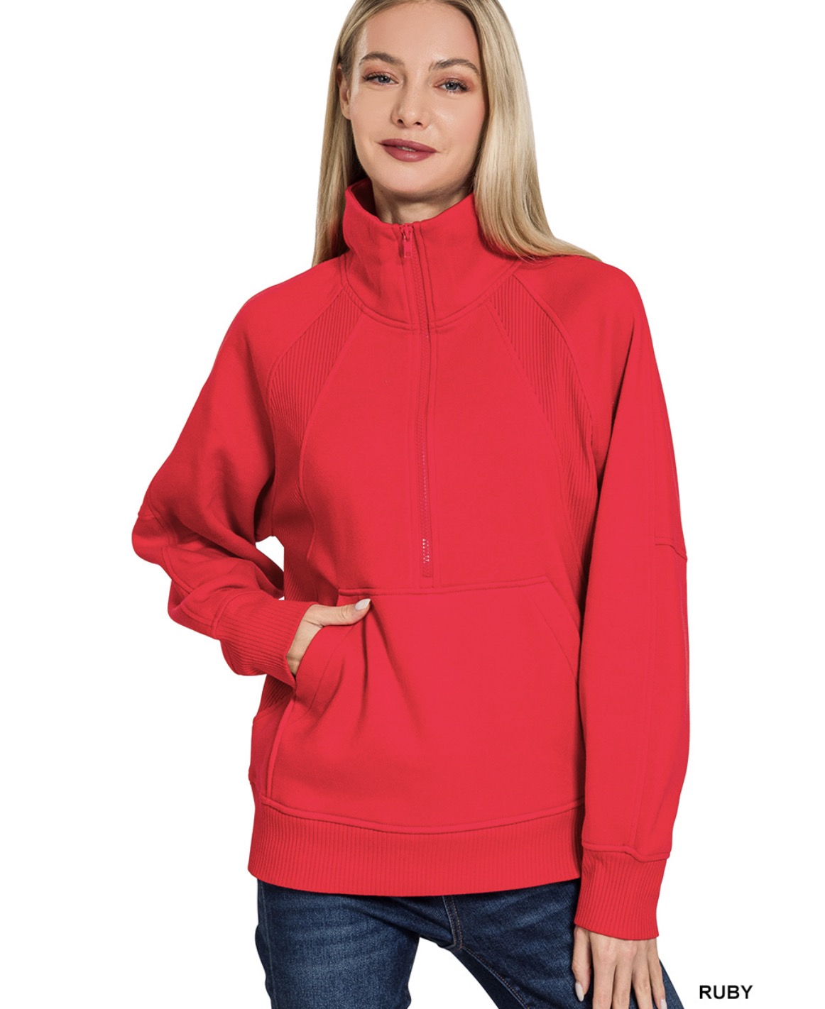 Half Zip Fleece Pullover W/Kangaroo Pocket
