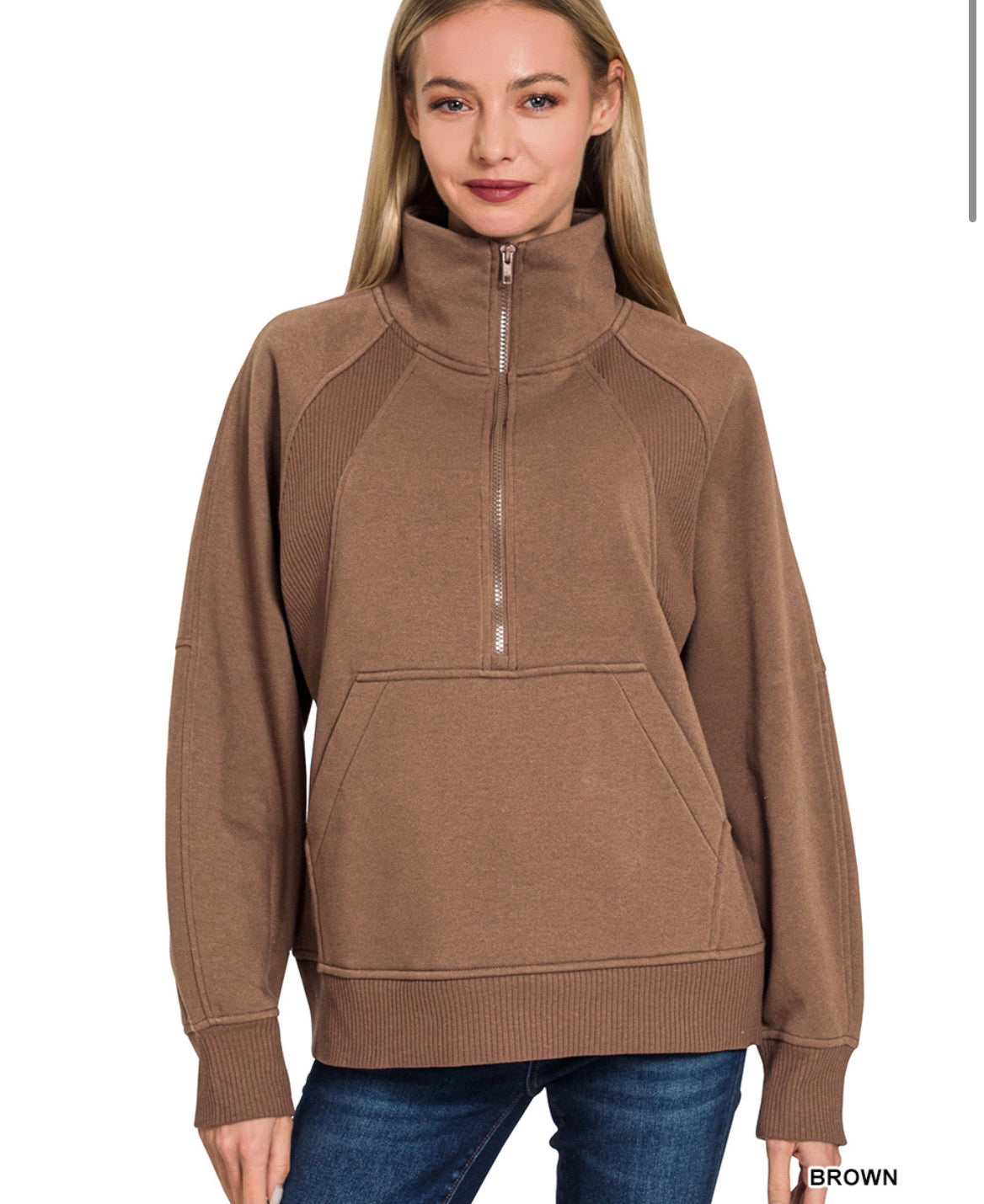 Half Zip Fleece Pullover W/Kangaroo Pocket