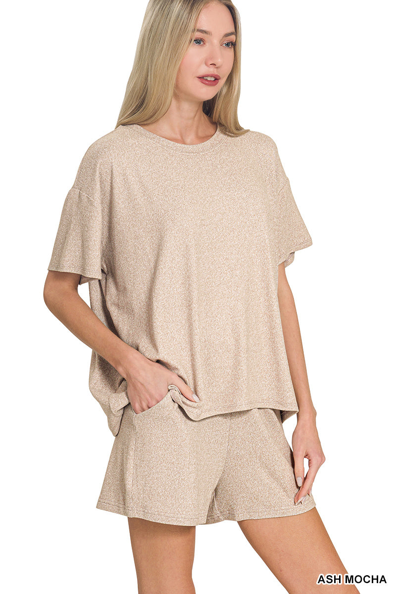Soft melange short sleeve tee & short pants set