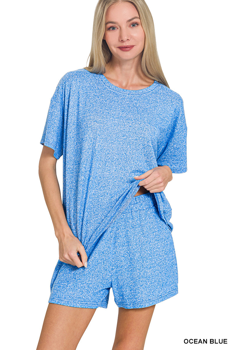 Soft melange short sleeve tee & short pants set