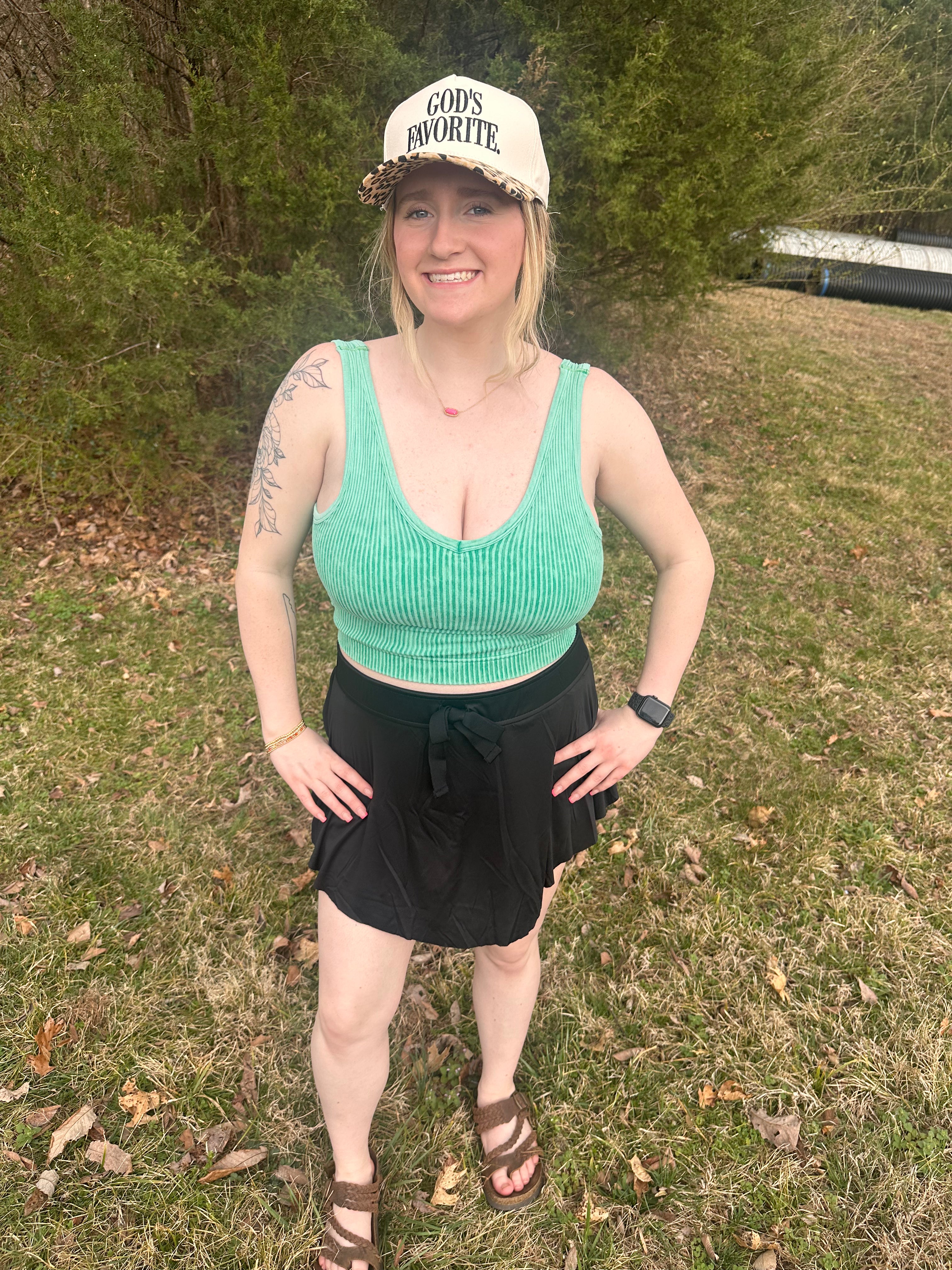 Washed ribbed seamless bra padded v-neck tank top