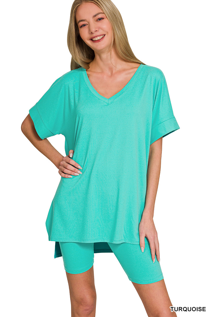 Butter Soft V-Neck Biker Set