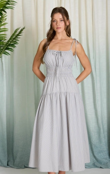 Stripe Spaghetti Strap Longline Midi Dress