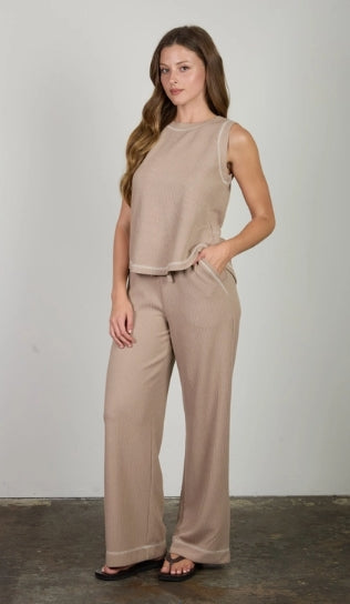 Back Button Detail Sleeveless Ribbed Knit Top