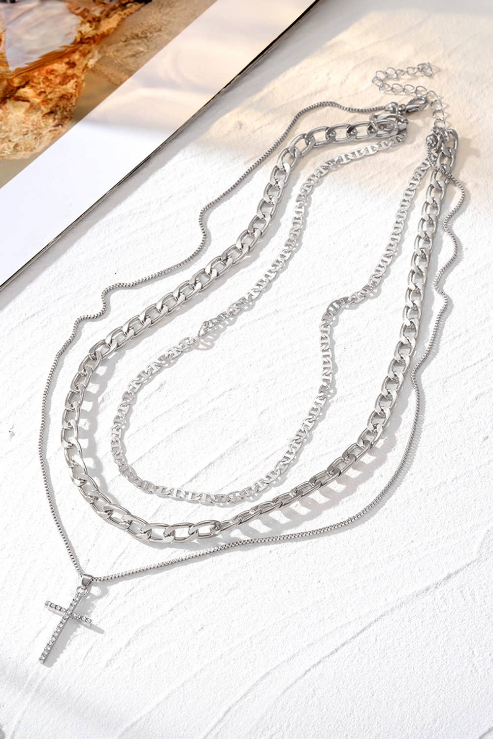 Plated Cross Pendant Multi Layer Necklace