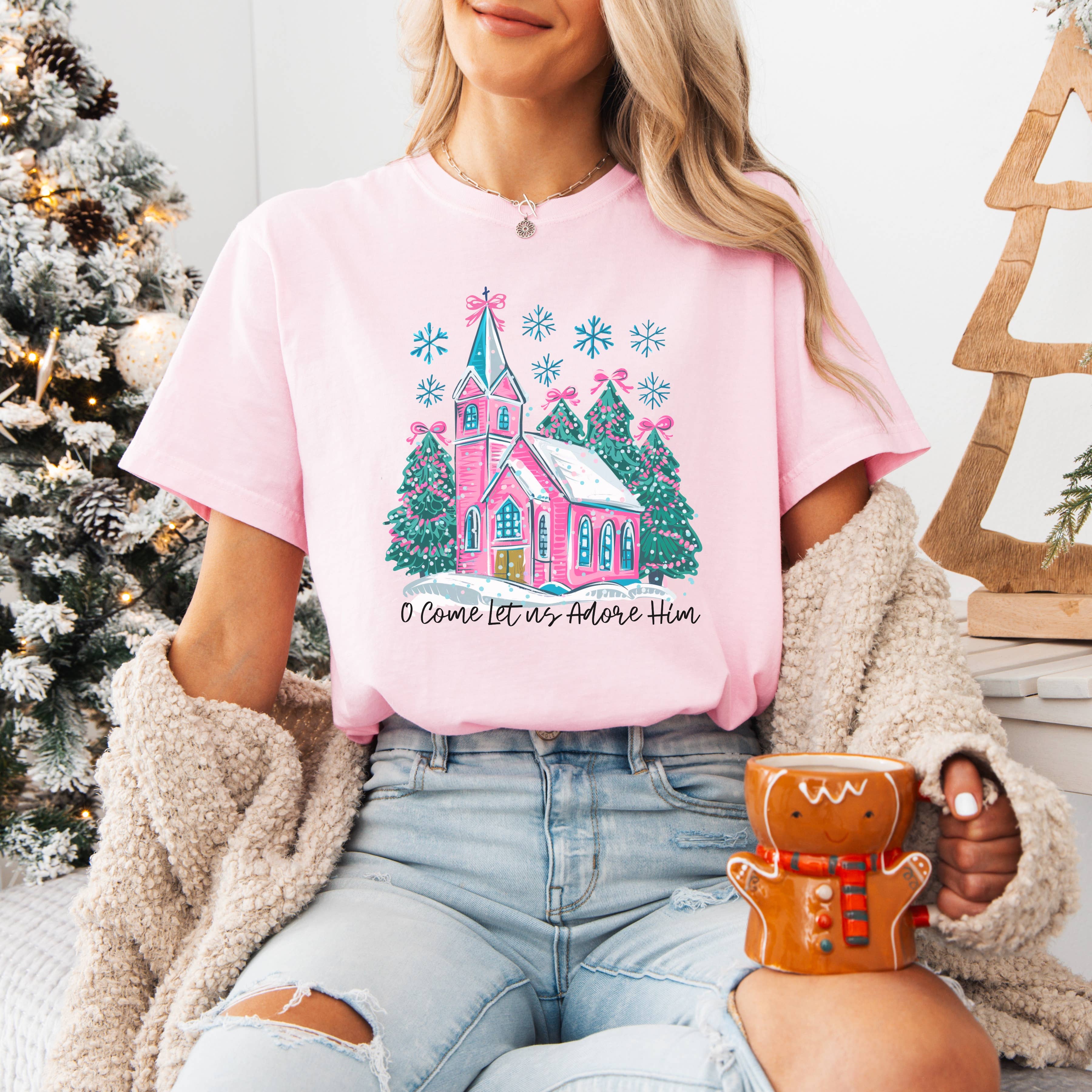Pink Christmas Church Adult Graphic Tee